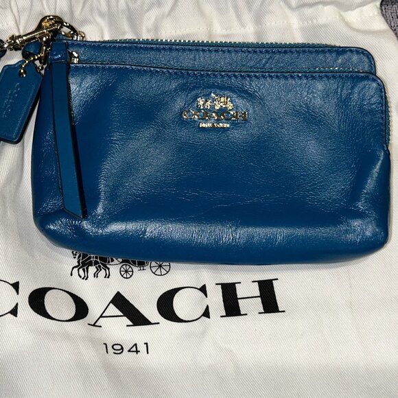 Coach Madison Double Zip Wristlet In Leather Blue F1481-51928 NWOT - Picture 1 of 5
